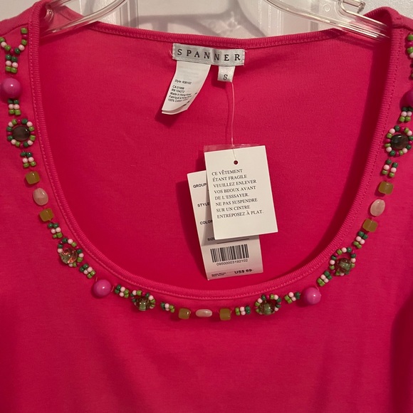NWT Spanner Barbie-Core Pink Scoop Neck Embellished Stretch Knit Top S - Picture 9 of 11